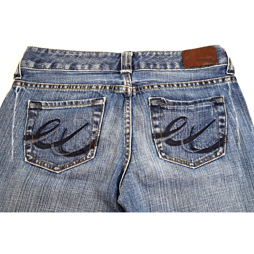EXPRESS Jeans Womens 28x31 Low Rise Flare Stella Embroidered Pockets Blue Y2K